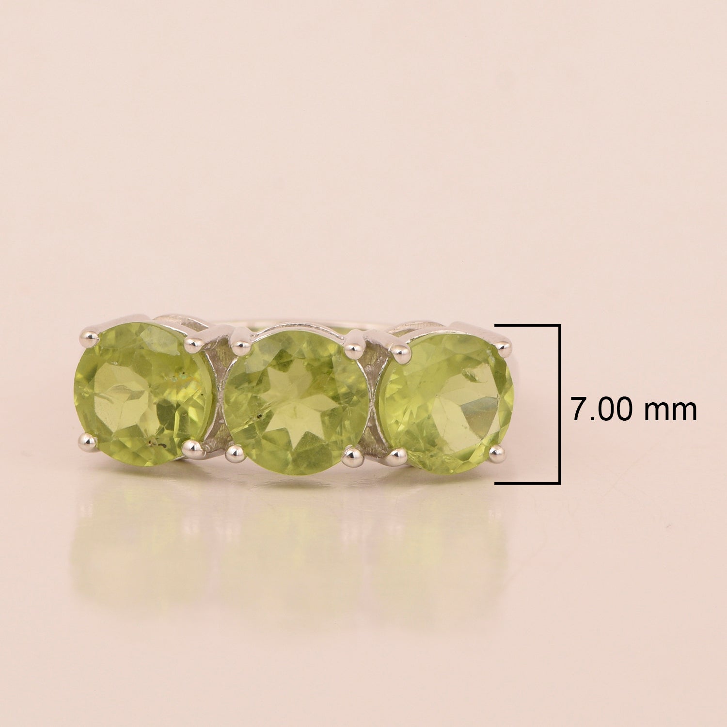 Sterling Silver Natural Peridot 3.55 Ctw Women's 3-Stone Design Ring - Kimaya INC