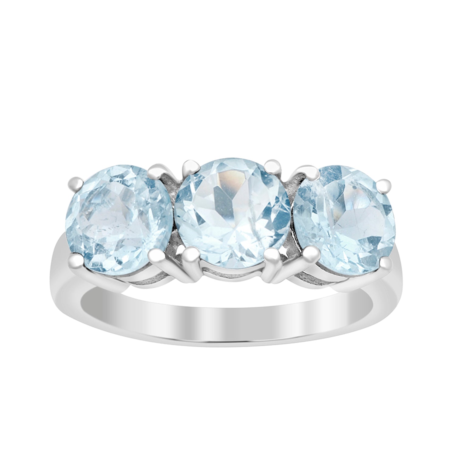 Sterling Silver Natural Swiss Blue Topaz 3.55 Ctw Women's 3-Stone Design Ring - Kimaya INC