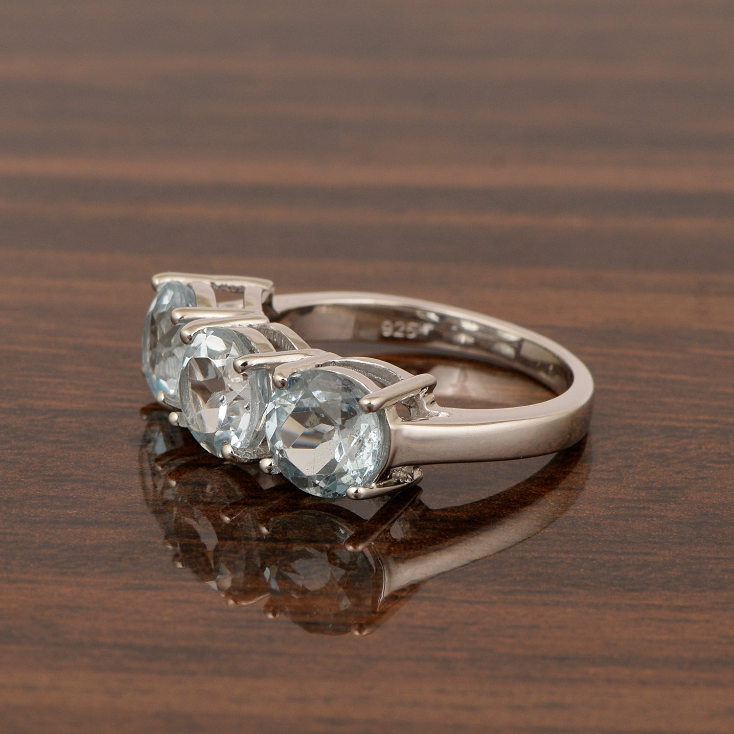 Sterling Silver Natural Swiss Blue Topaz 3.55 Ctw Women's 3-Stone Design Ring - Kimaya INC