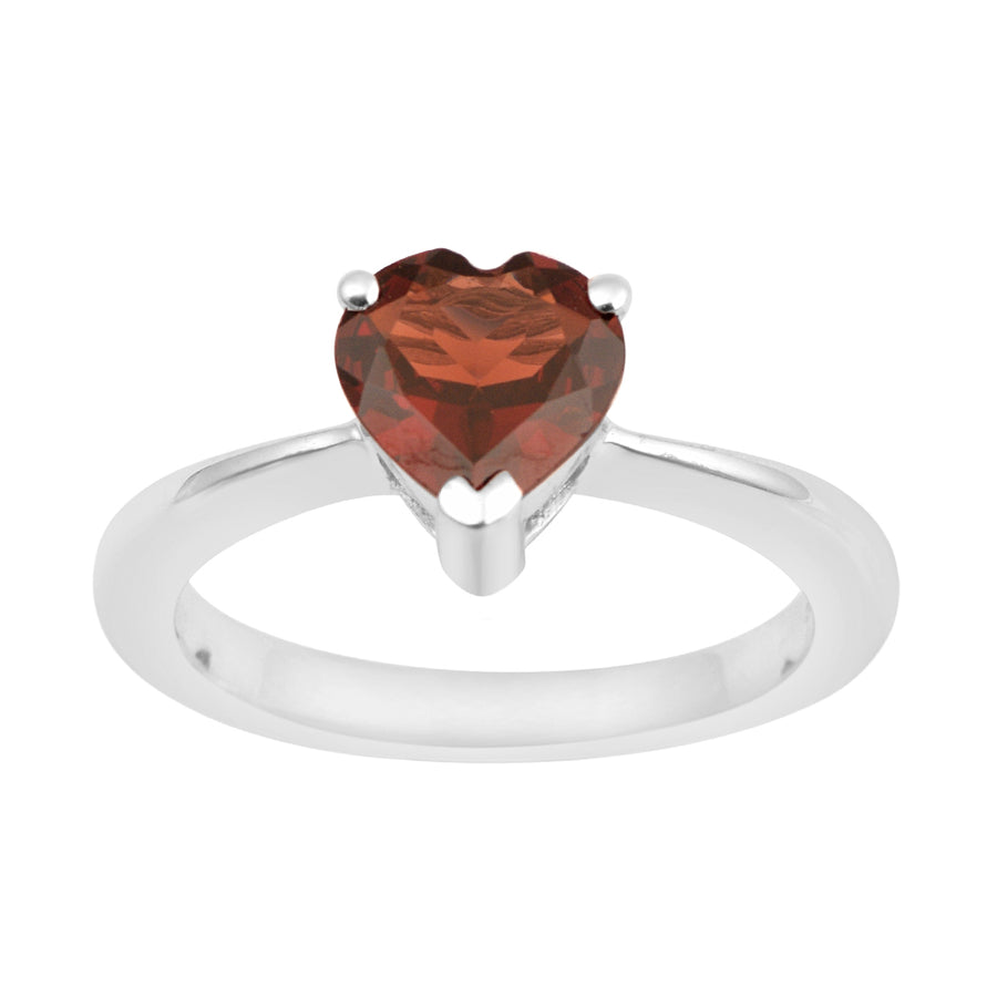 Garnet Heart Cut 7 MM Solitaire Ring - 925 Sterling Silver