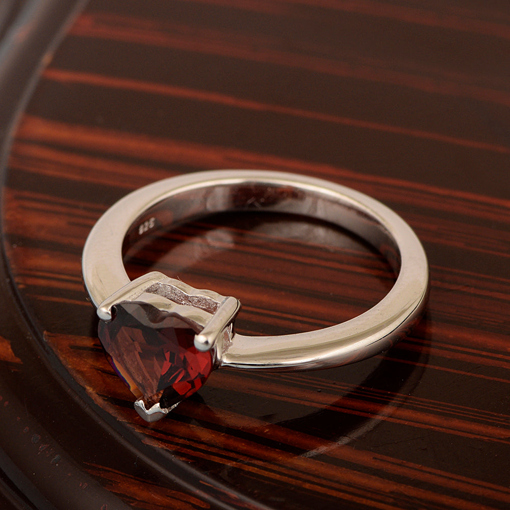 Heart Cut 7 MM Garnet Gemstone 925 Sterling Silver Women Engagement Ring - Kimaya INC