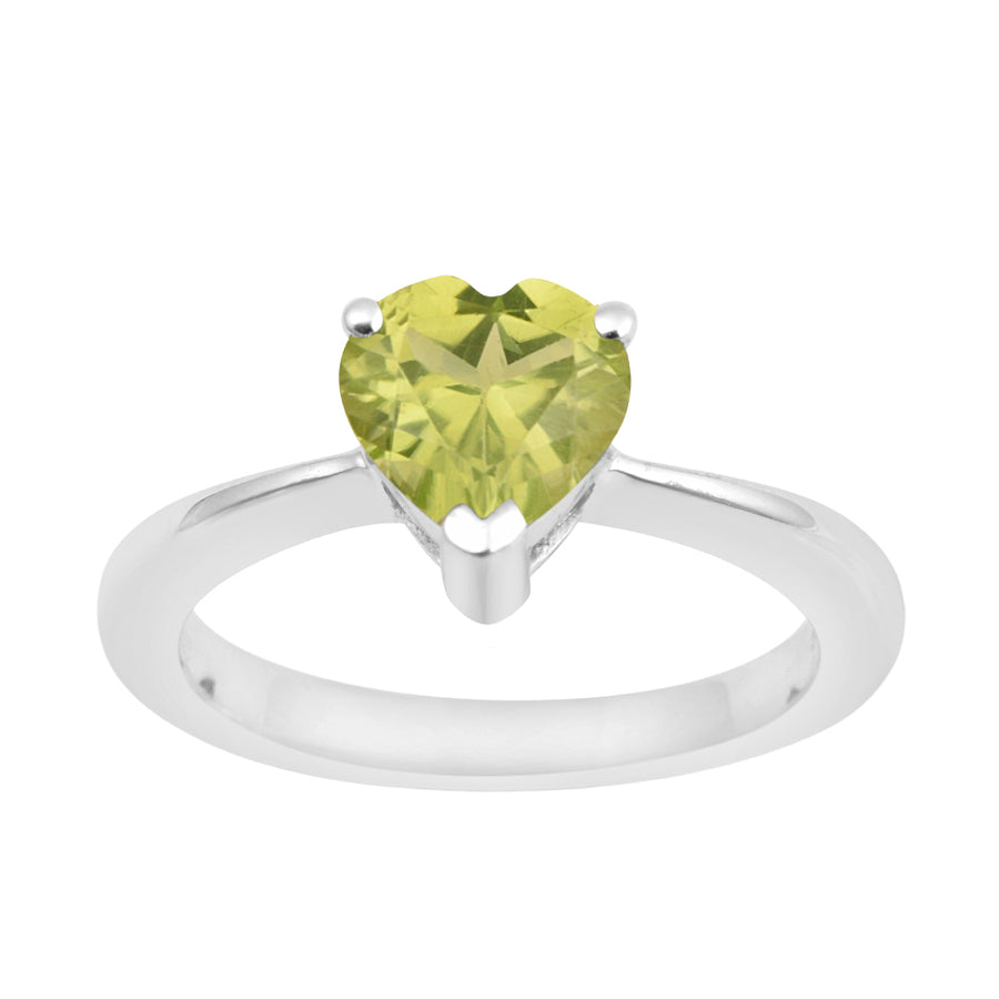 Peridot Heart Cut 7 MM Solitaire Ring - 925 Sterling Silver