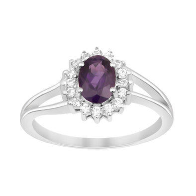 Oval Shape Amethyst 1.5ct. 8X6mm Gemstone 925 Sterling Silver Solitaire Accents Ring - Kimaya INC