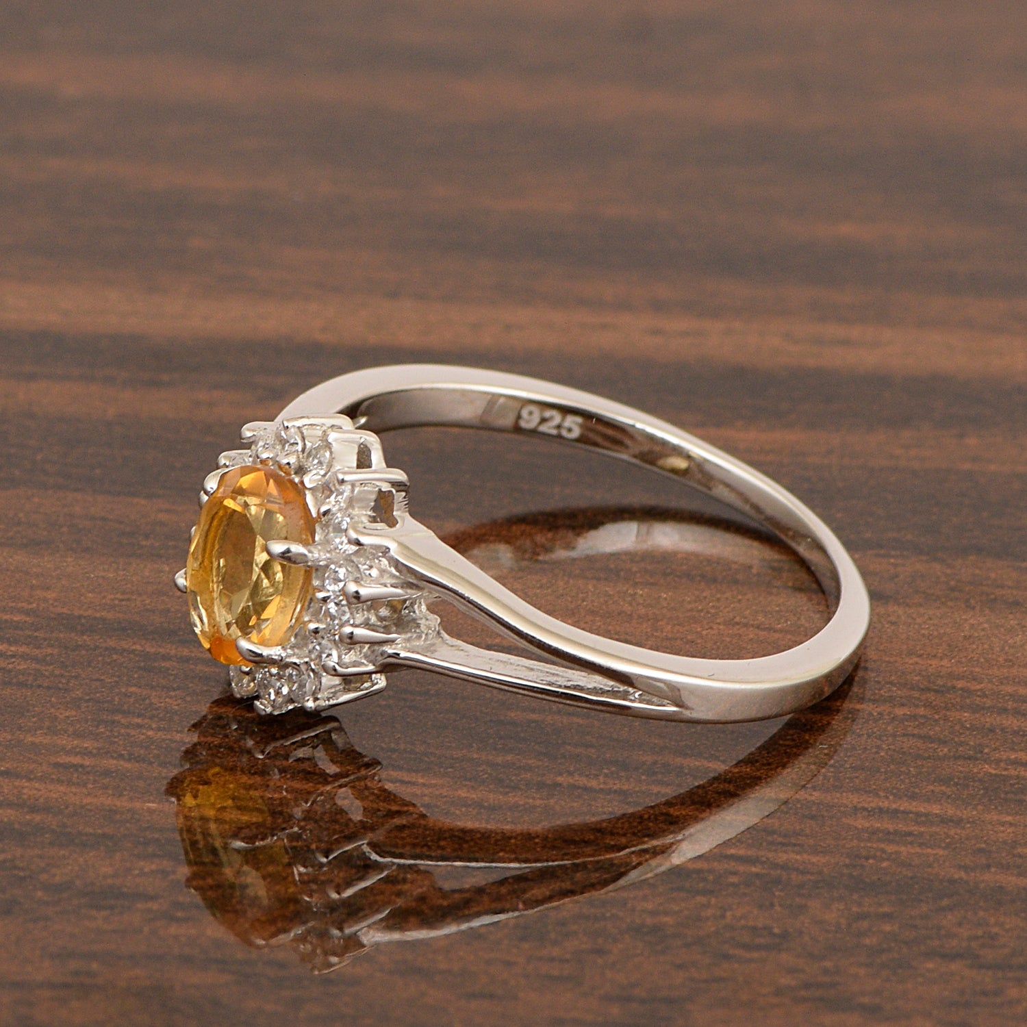 Oval Shape Citrine 1.5ct. 8X6mm Gemstone 925 Sterling Silver Solitaire Accents Ring - Kimaya INC