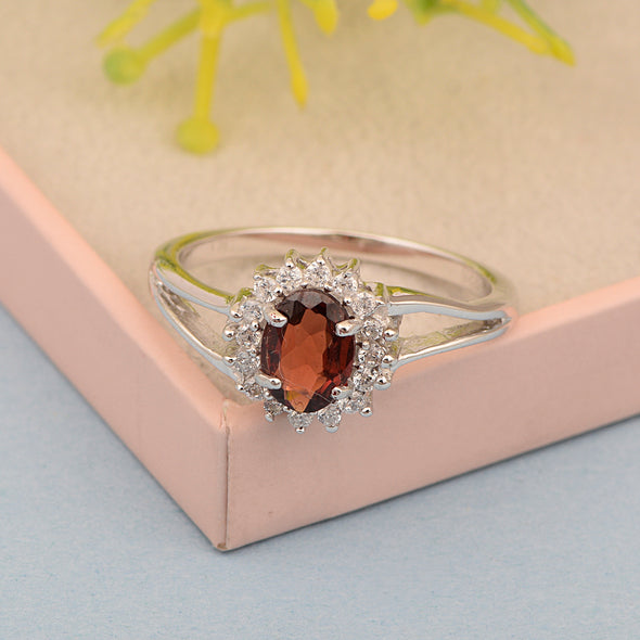 Oval Shape Garnet 1.5ct. 8X6mm Gemstone 925 Sterling Silver Solitaire Accents Ring - Kimaya INC
