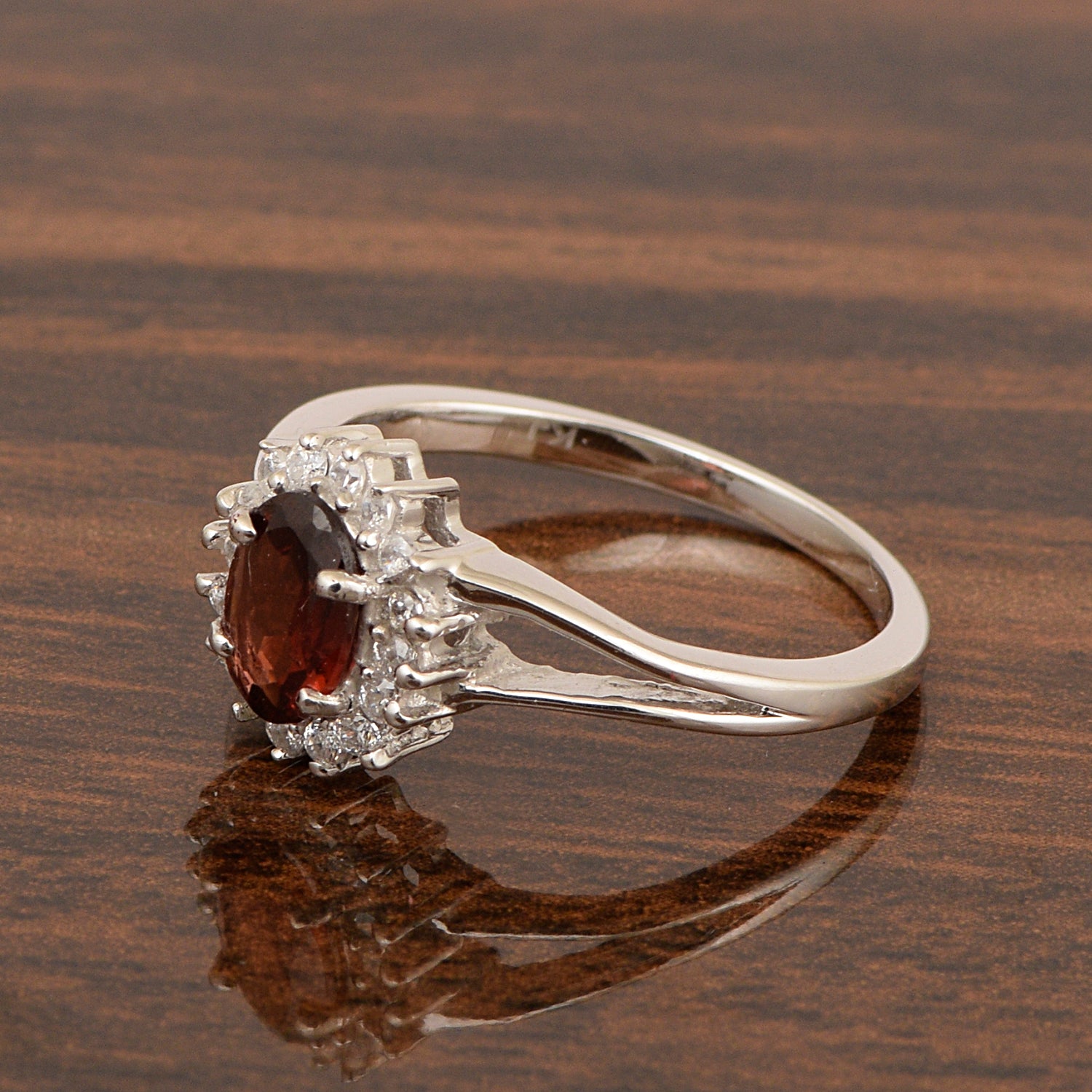 Oval Shape Garnet 1.5ct. 8X6mm Gemstone 925 Sterling Silver Solitaire Accents Ring - Kimaya INC