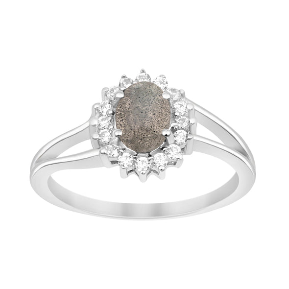 Oval Shape Labradorite 1.5ct. 8X6mm Gemstone 925 Sterling Silver Solitaire Accents Ring - Kimaya INC