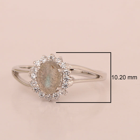 Oval Shape Labradorite 1.5ct. 8X6mm Gemstone 925 Sterling Silver Solitaire Accents Ring - Kimaya INC