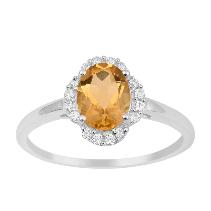 Citrine Oval 8x6 MM Solitaire Halo Ring - Sterling Silver