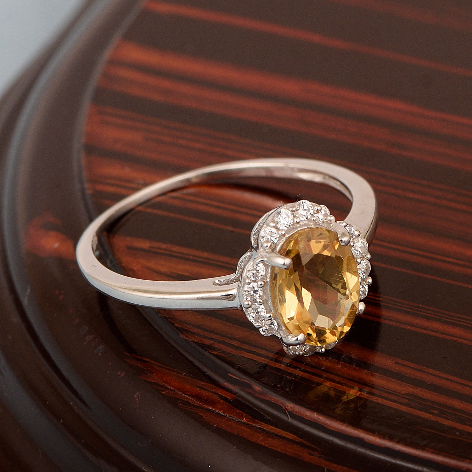 925 Sterling Silver Oval Shape 8X6 MM Citrine Women Engagement Ring - Kimaya INC