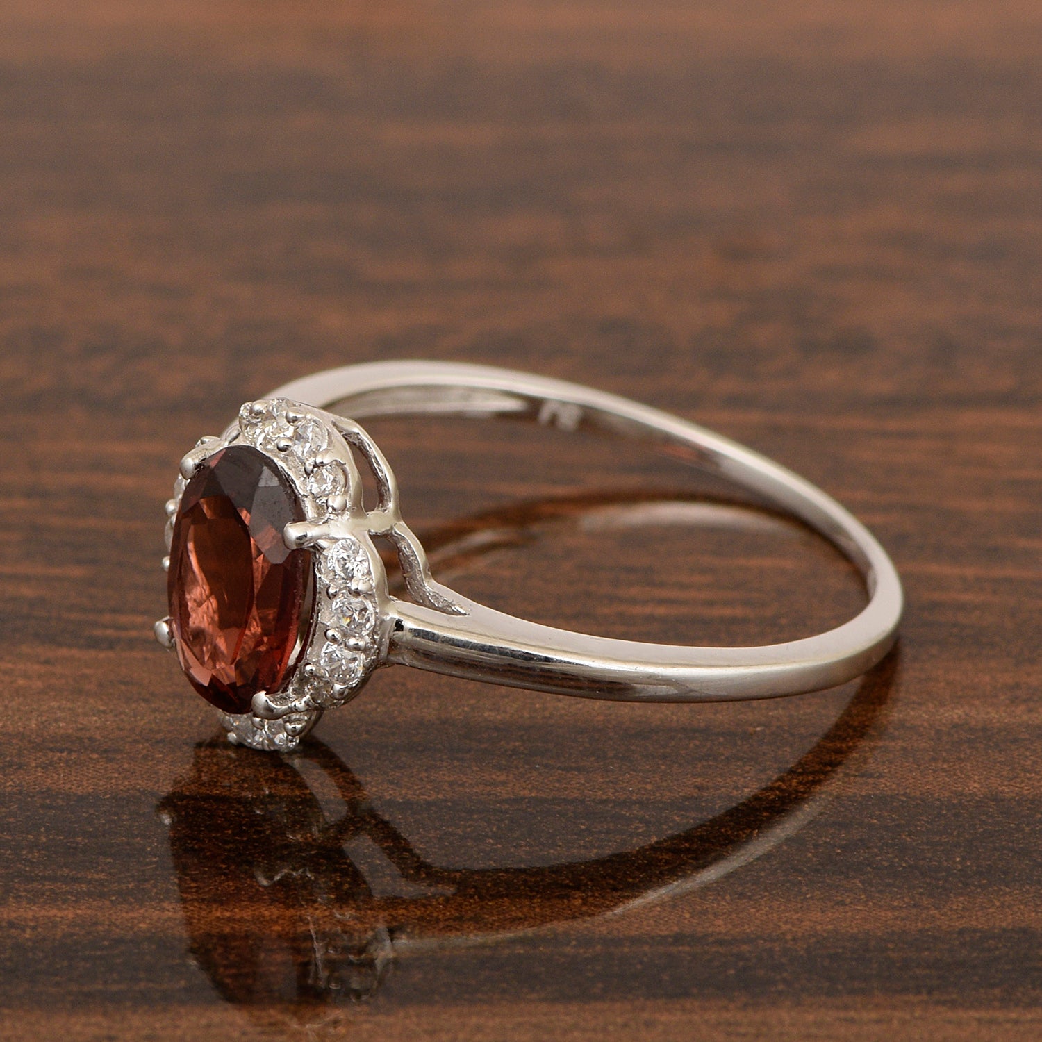 925 Sterling Silver Oval Shape 8X6 MM Garnet Women Engagement Ring - Kimaya INC