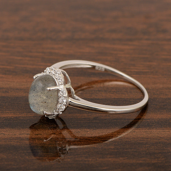 925 Sterling Silver Oval Shape 8X6 MM Labradorite Women Engagement Ring - Kimaya INC