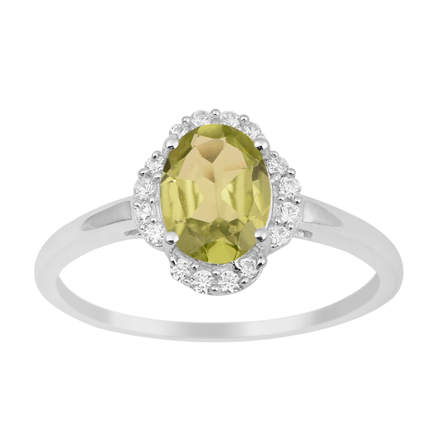 925 Sterling Silver Oval Shape 8X6 MM Peridot Women Engagement Ring - Kimaya INC