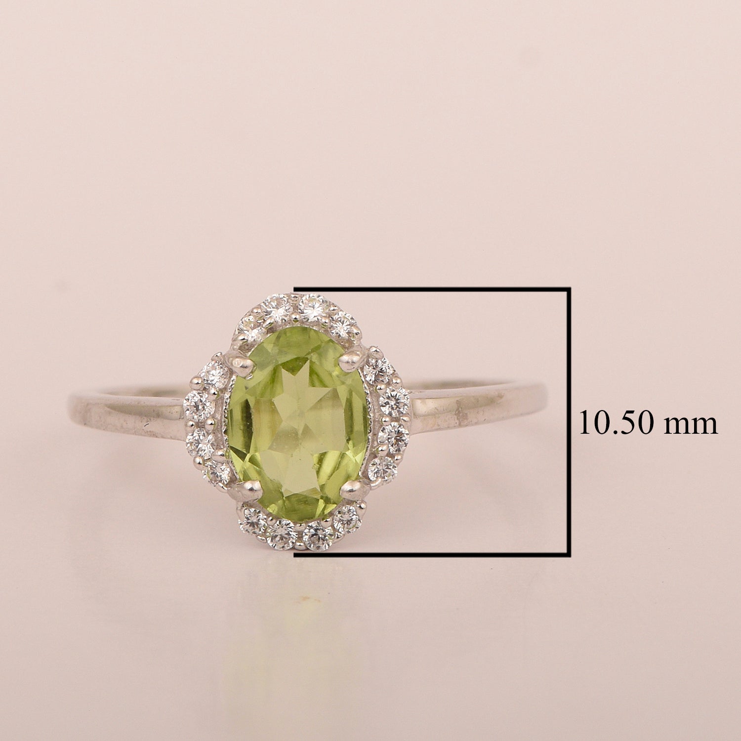 925 Sterling Silver Oval Shape 8X6 MM Peridot Women Engagement Ring - Kimaya INC
