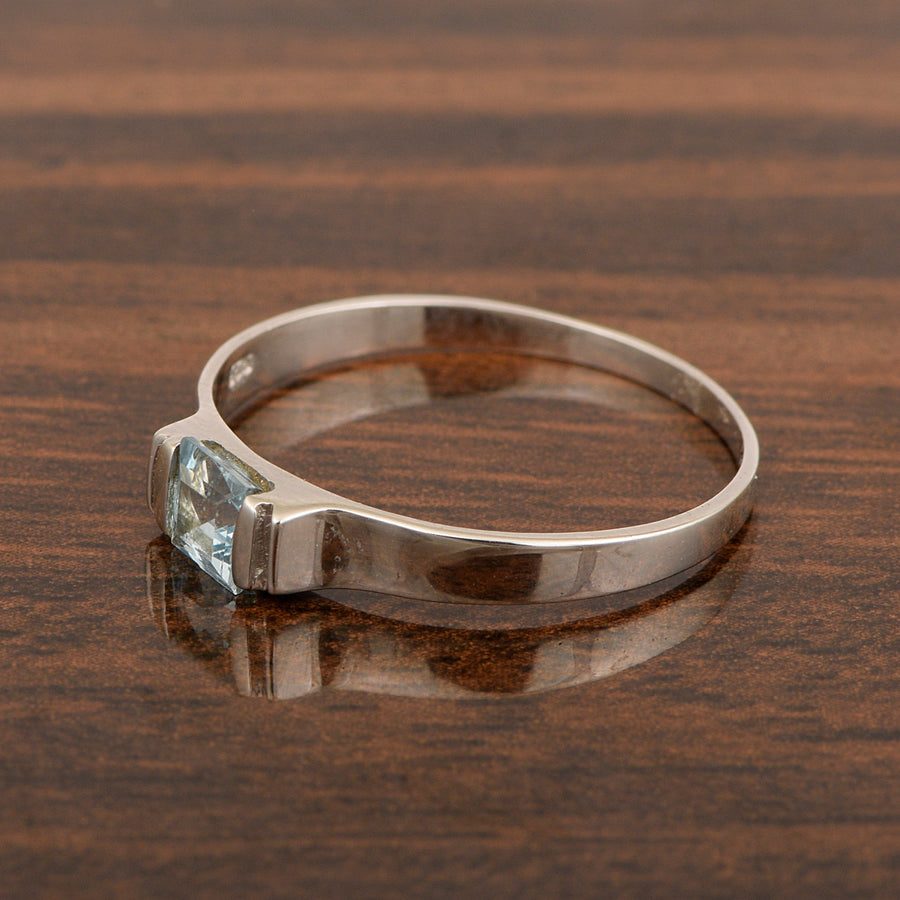 Aquamarine 4MM Princess Cut Stacking Ring - Sterling Silver