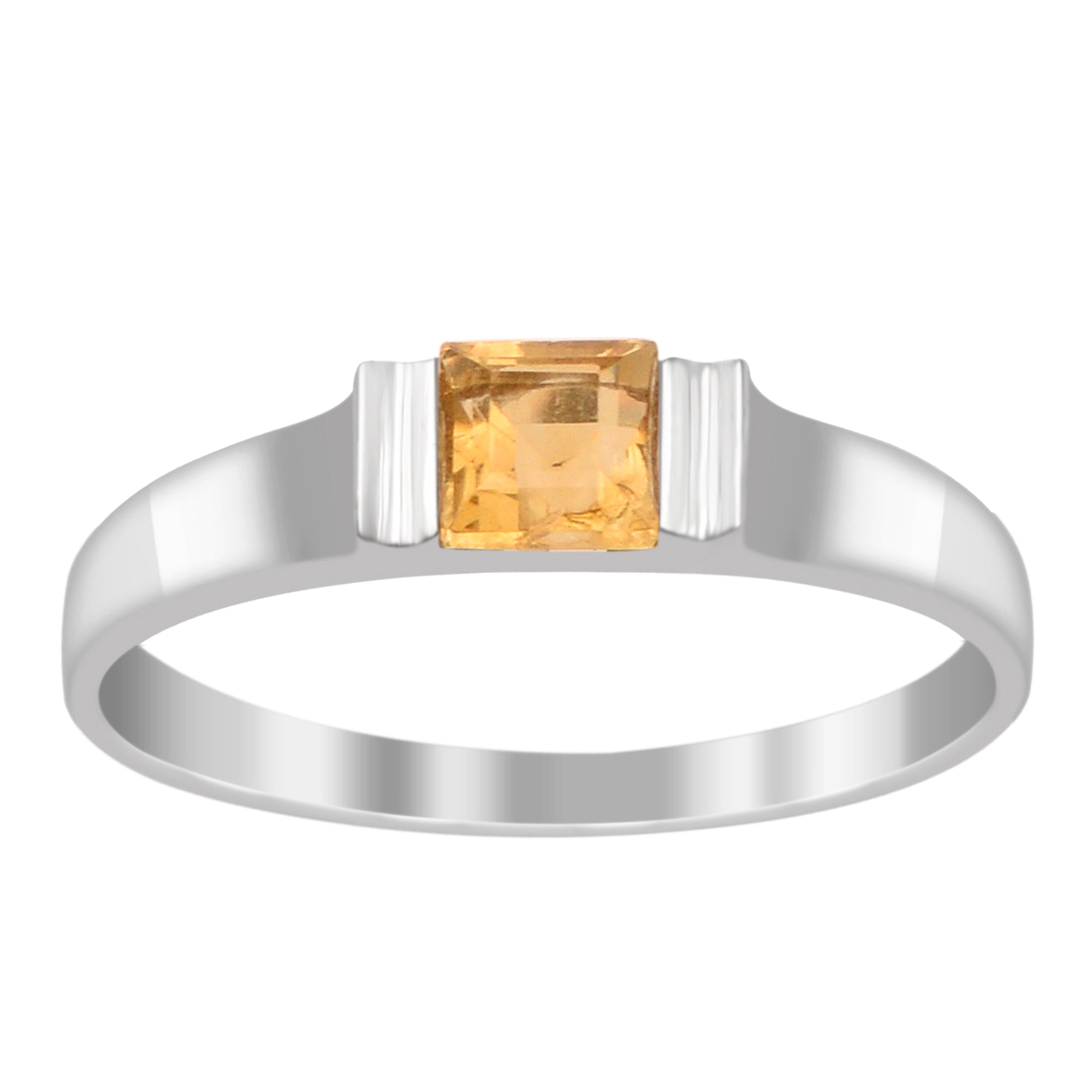 925 Sterling Silver Ring Princess Cut 4MM Citrine Wedding Stacking Ring - Kimaya INC