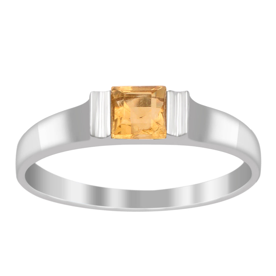 Citrine 4MM Princess Cut Stacking Ring - Sterling Silver