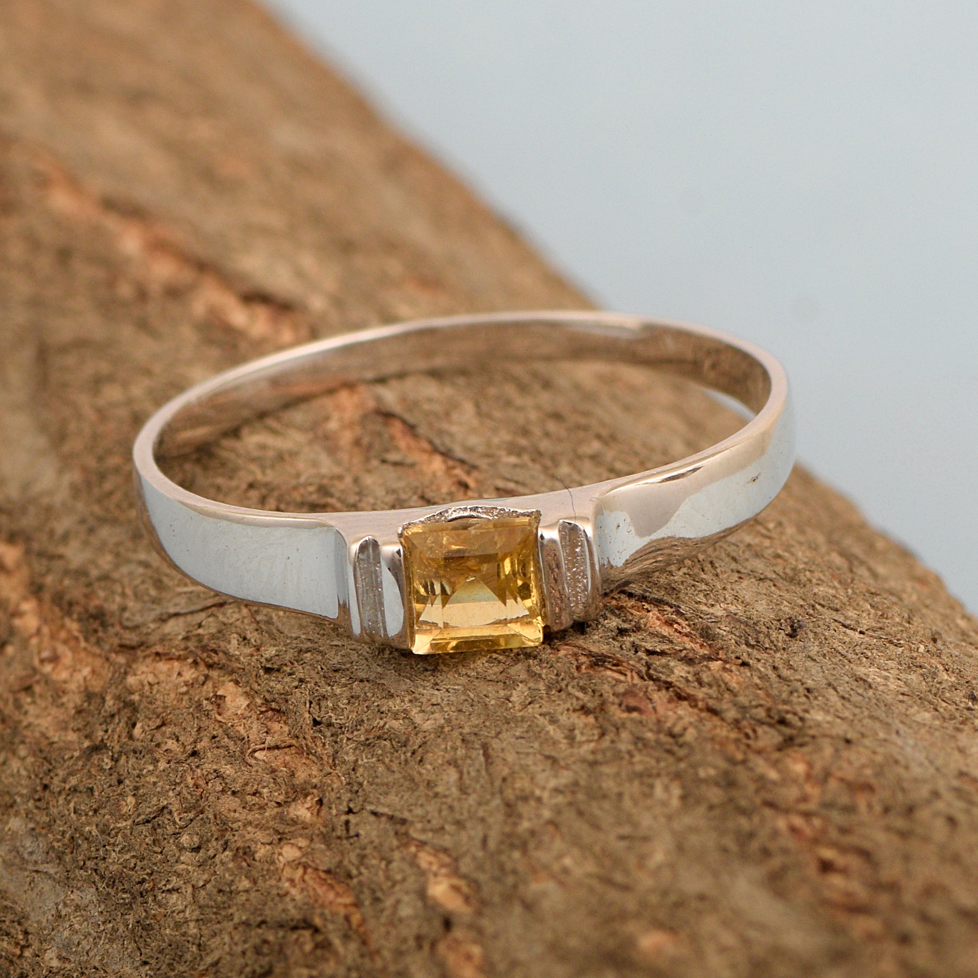 925 Sterling Silver Ring Princess Cut 4MM Citrine Wedding Stacking Ring - Kimaya INC