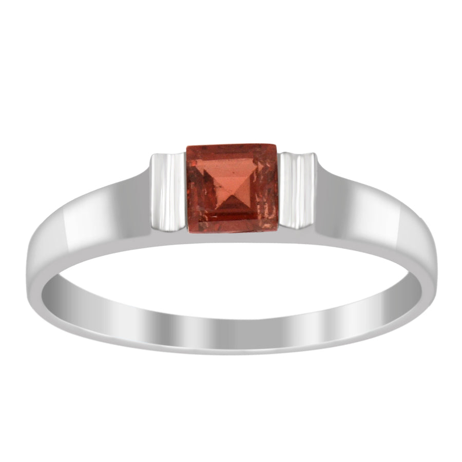 Garnet 4MM Princess Cut Stacking Ring - Sterling Silver