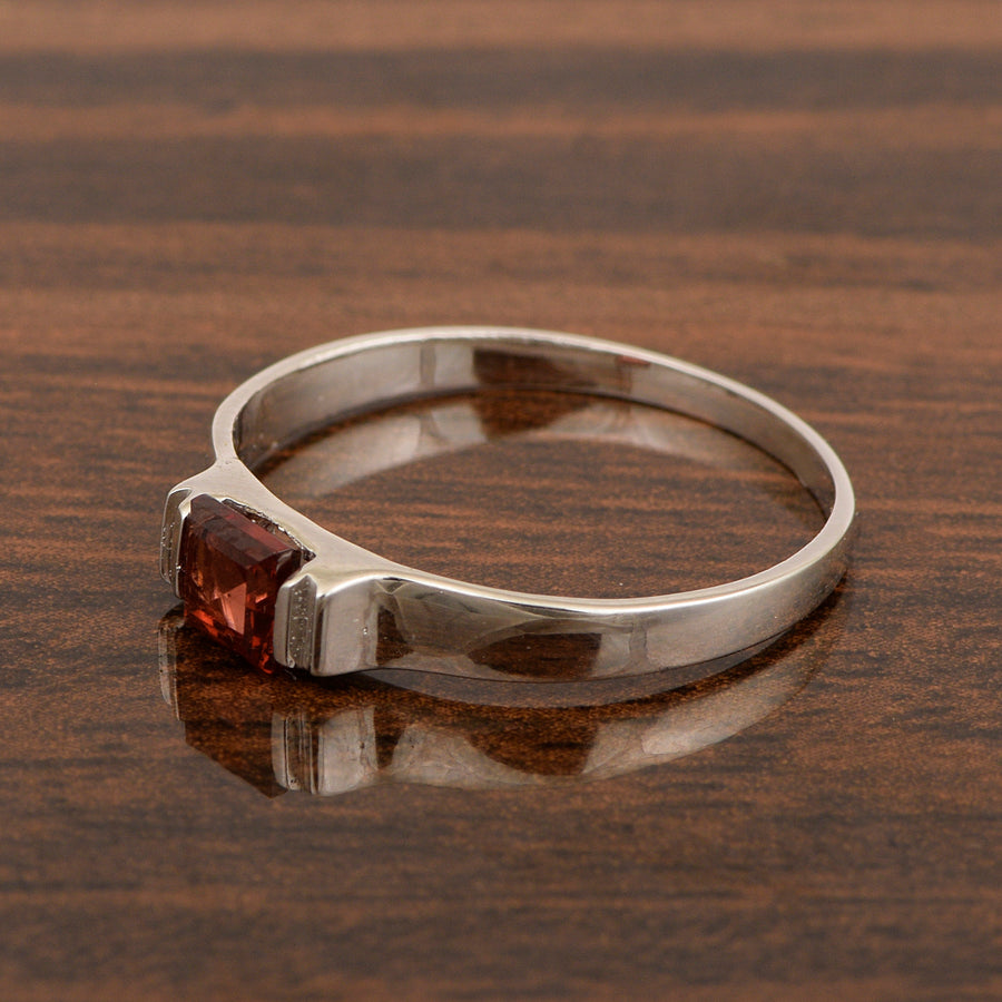 Garnet 4MM Princess Cut Stacking Ring - Sterling Silver