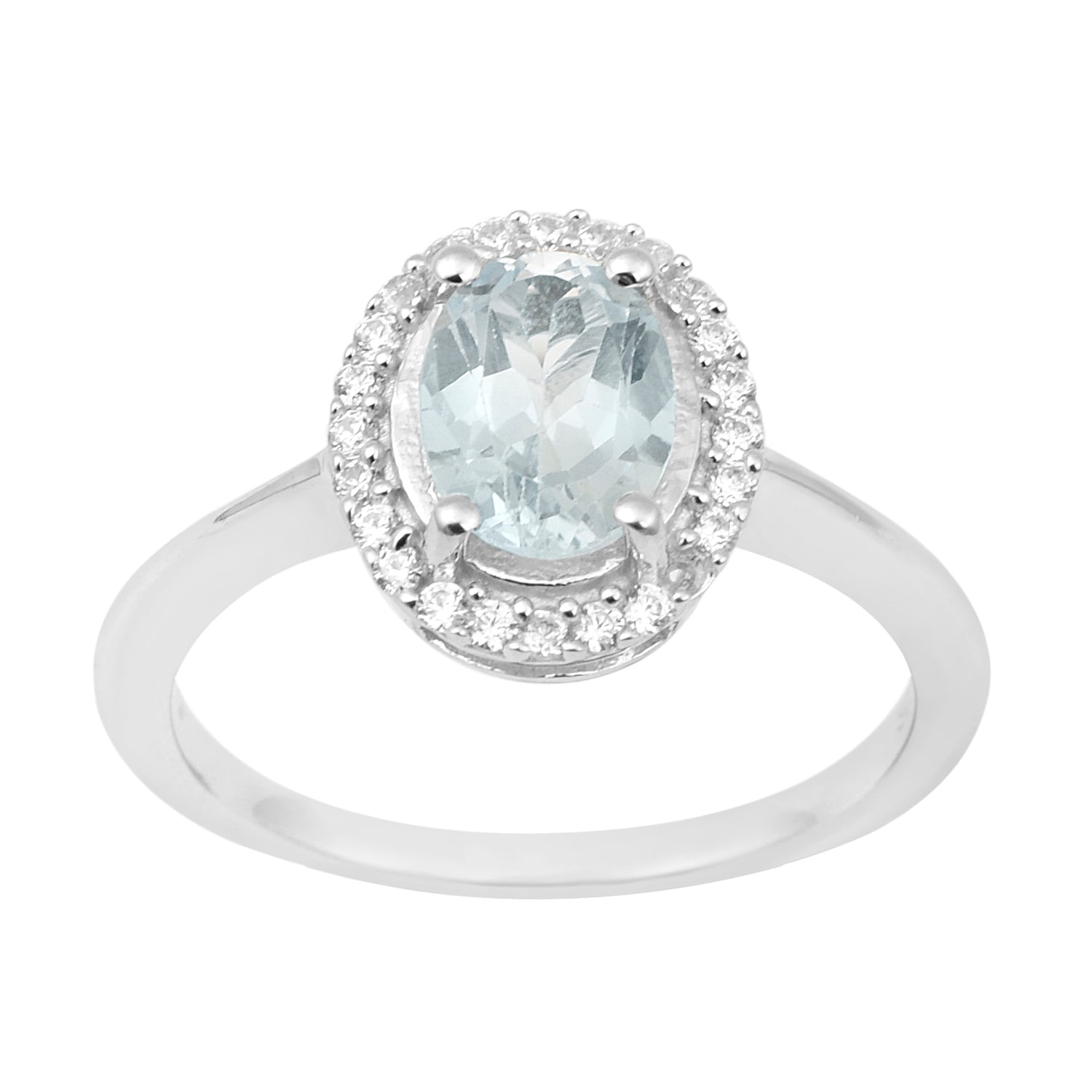 925 Sterling Silver 1.75 Ctw Oval Aquamarine & White Accents Women Ring - Kimaya INC
