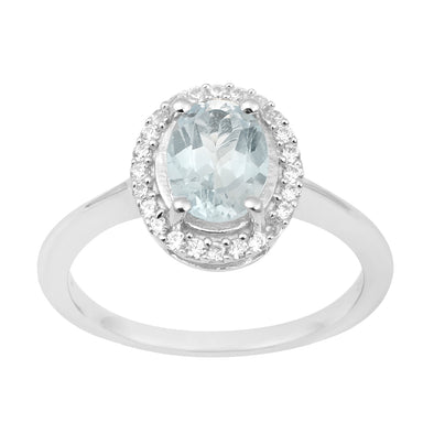 925 Sterling Silver 1.75 Ctw Oval Aquamarine & White Accents Women Ring - Kimaya INC