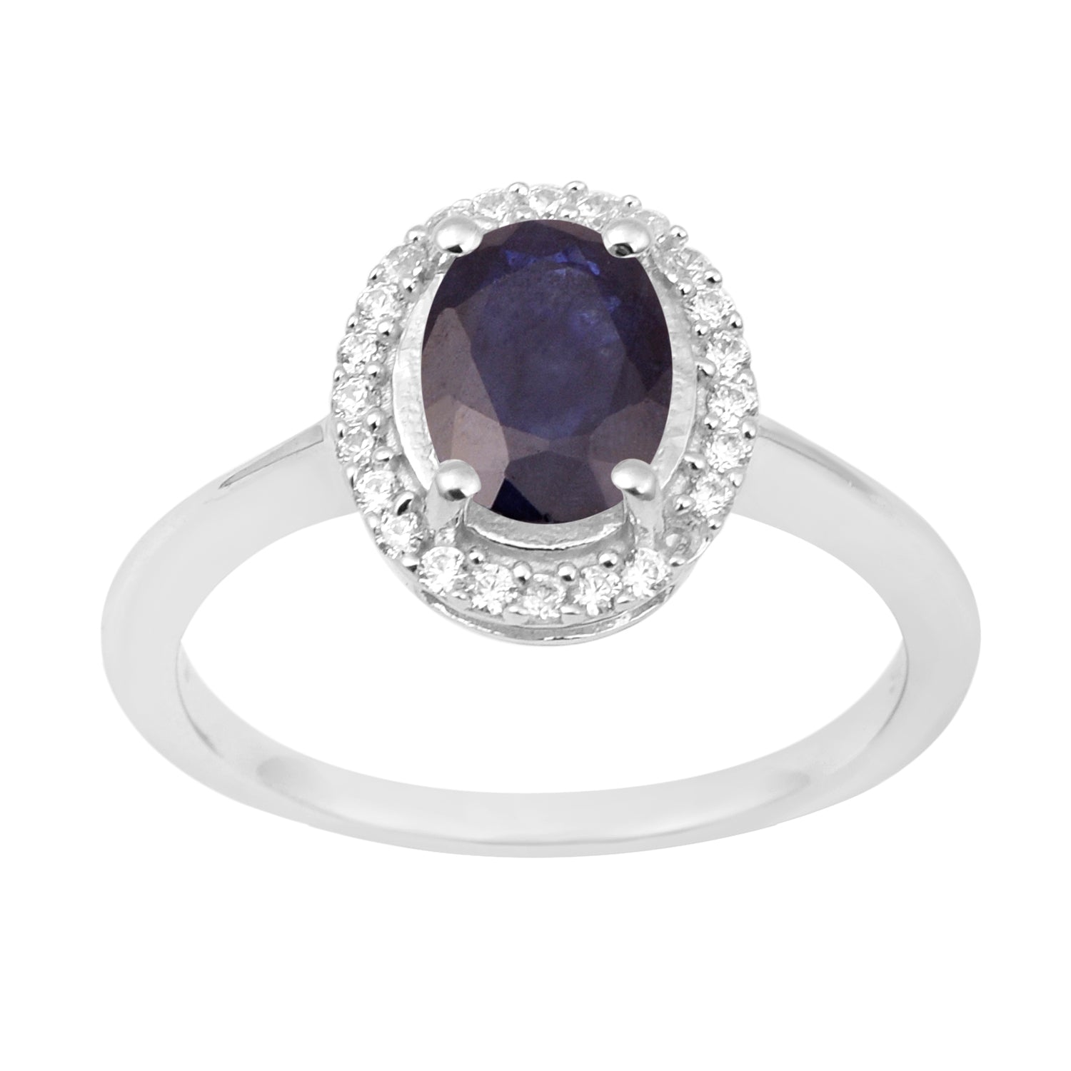 925 Sterling Silver 1.75 Ctw Oval Blue Sapphire & White Accents Women Ring - Kimaya INC