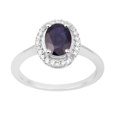 925 Sterling Silver 1.75 Ctw Oval Blue Sapphire & White Accents Women Ring - Kimaya INC
