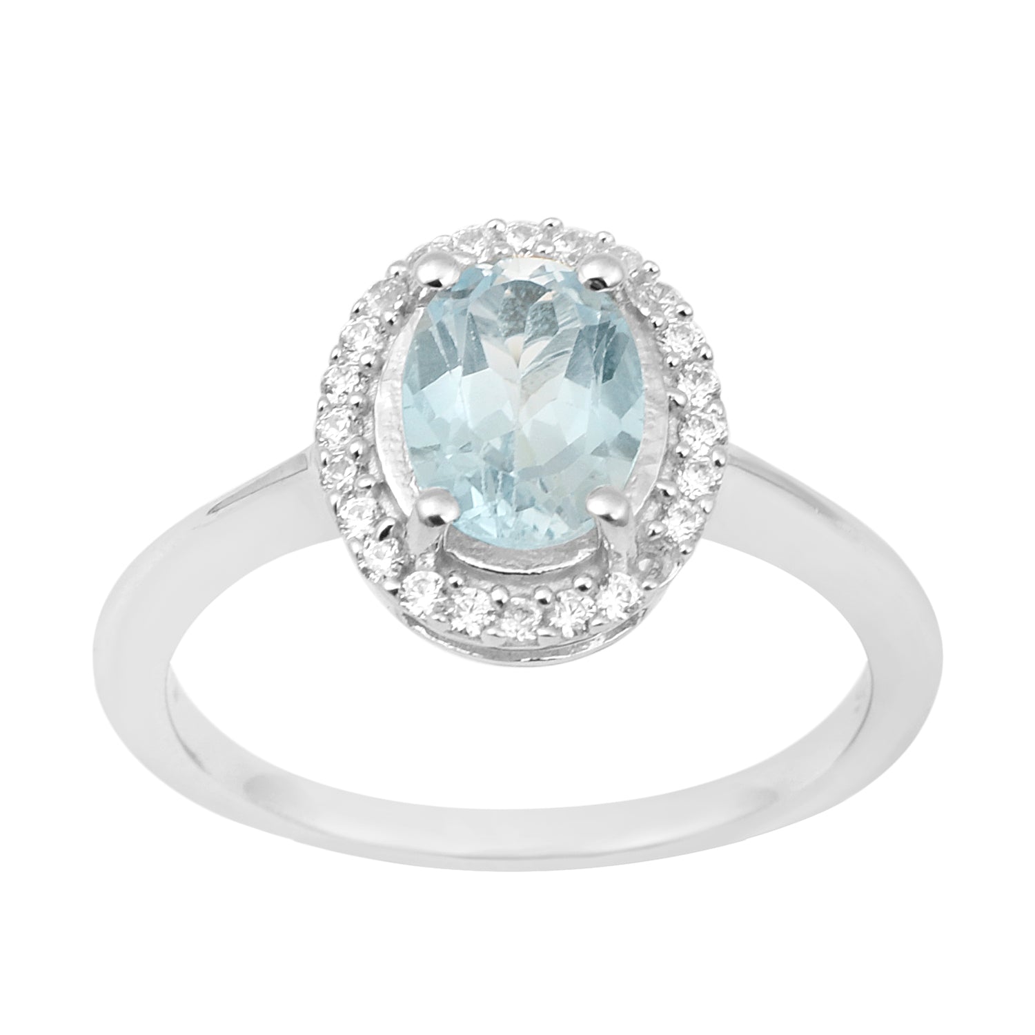 925 Sterling Silver 1.75 Ctw Oval Blue Topaz & White Accents Women Ring - Kimaya INC