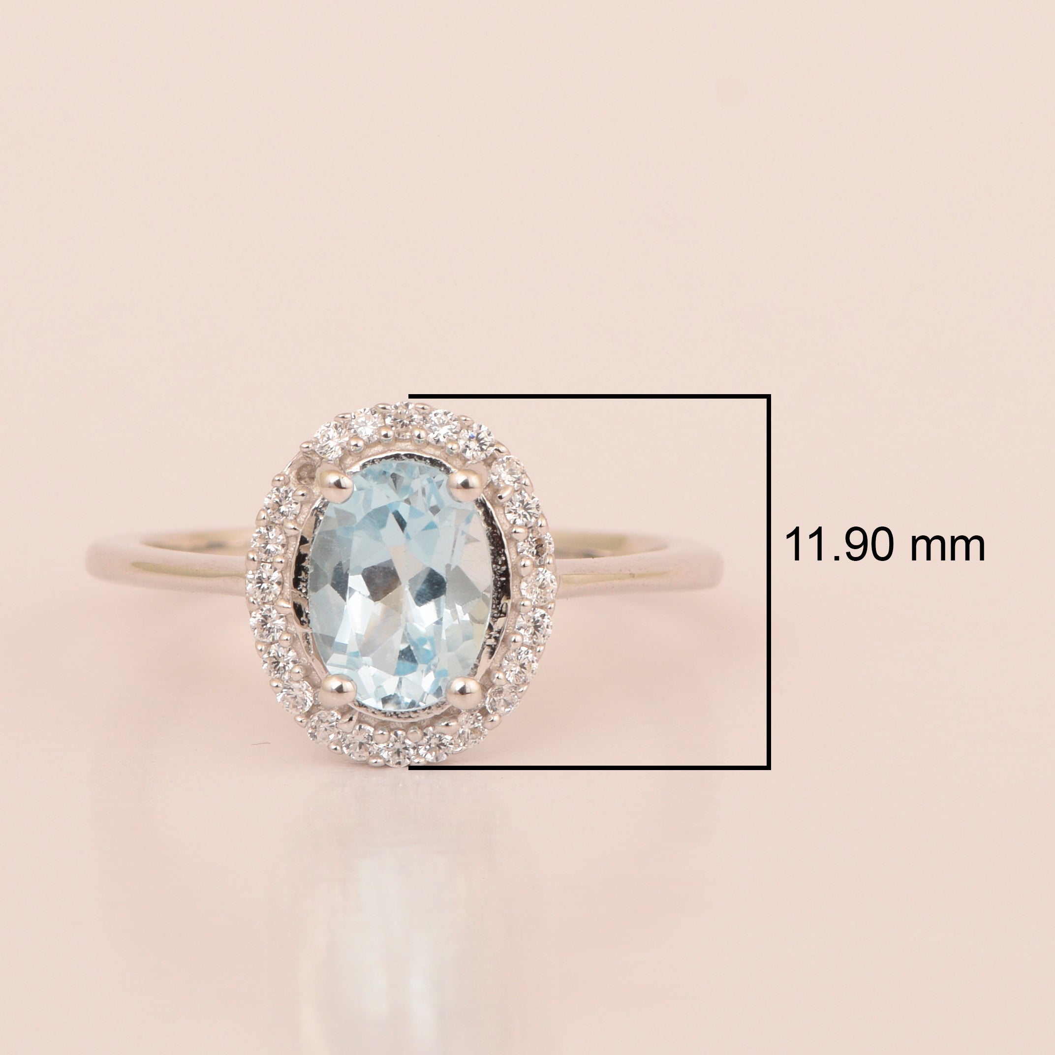 925 Sterling Silver 1.75 Ctw Oval Blue Topaz & White Accents Women Ring - Kimaya INC