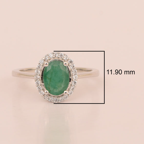 925 Sterling Silver 1.75 Ctw Oval Emerald & White Accents Women Ring - Kimaya INC