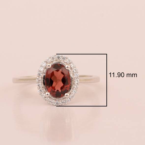 925 Sterling Silver 1.75 Ctw Oval Garnet & White Accents Women Ring - Kimaya INC