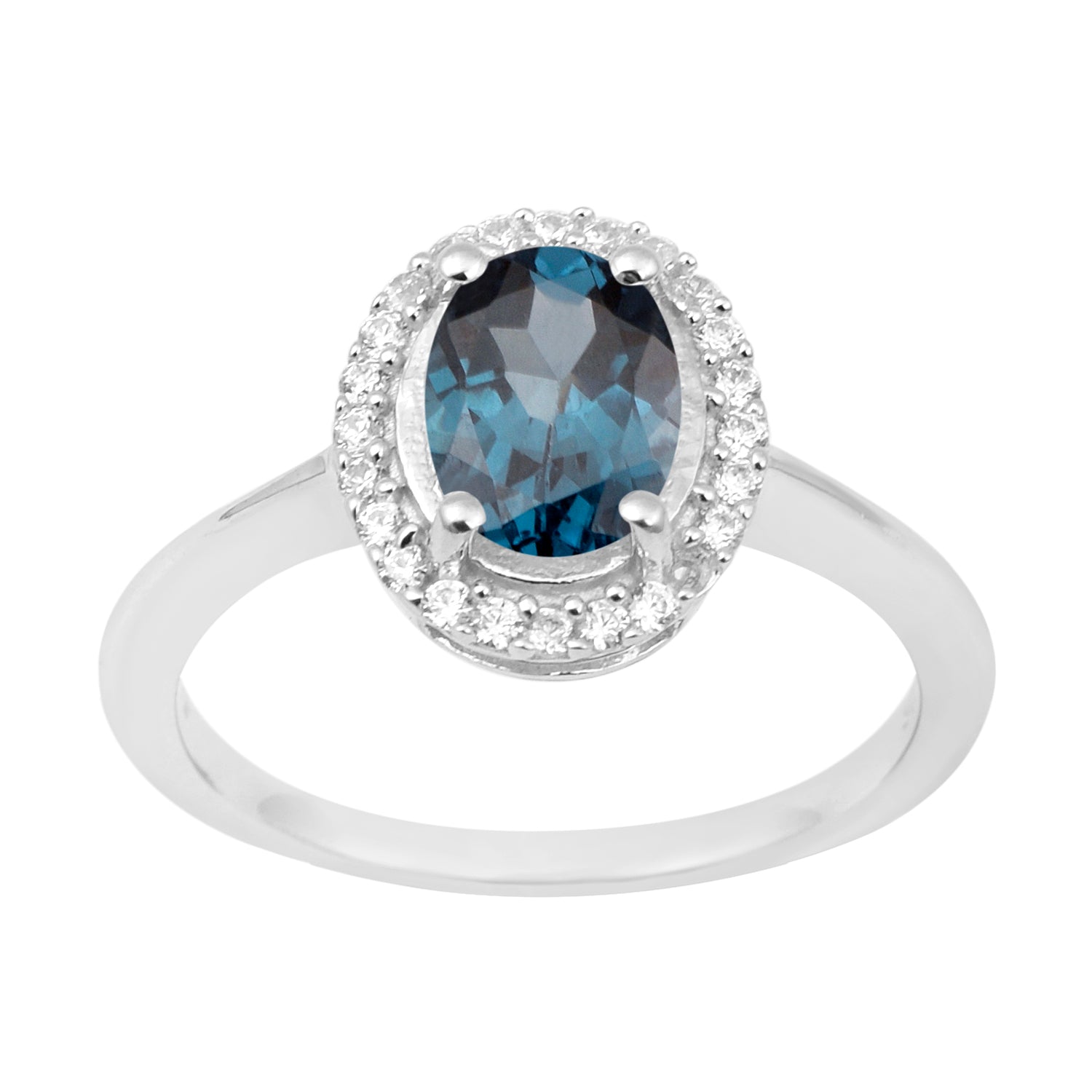 925 Sterling Silver 1.75 Ctw Oval London Blue Topaz & White Accents Women Ring - Kimaya INC