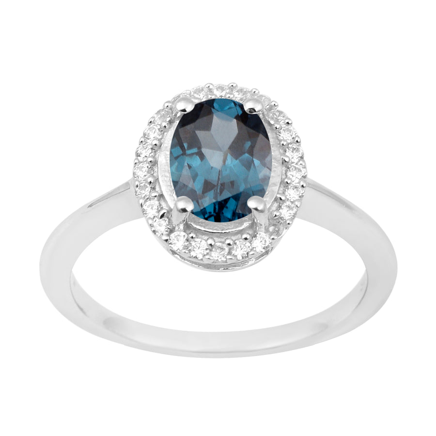 8x6MM Oval London Blue Topaz & White Accents Ring - Sterling Silver