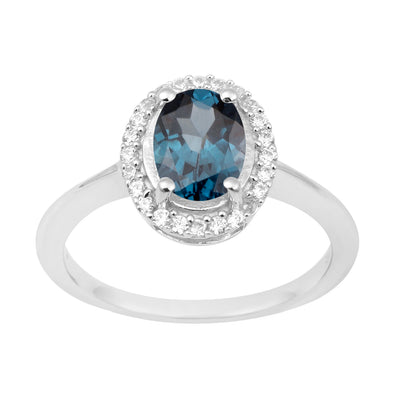 925 Sterling Silver 1.75 Ctw Oval London Blue Topaz & White Accents Women Ring - Kimaya INC