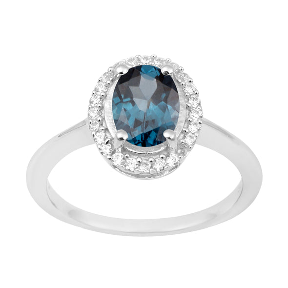 925 Sterling Silver 1.75 Ctw Oval London Blue Topaz & White Accents Women Ring - Kimaya INC