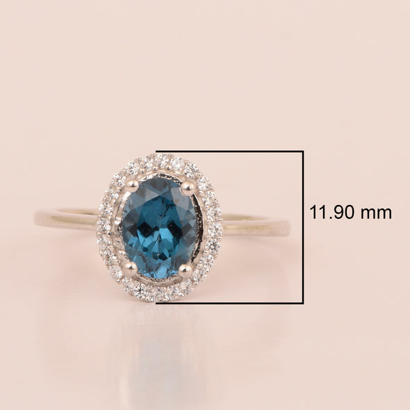 925 Sterling Silver 1.75 Ctw Oval London Blue Topaz & White Accents Women Ring - Kimaya INC