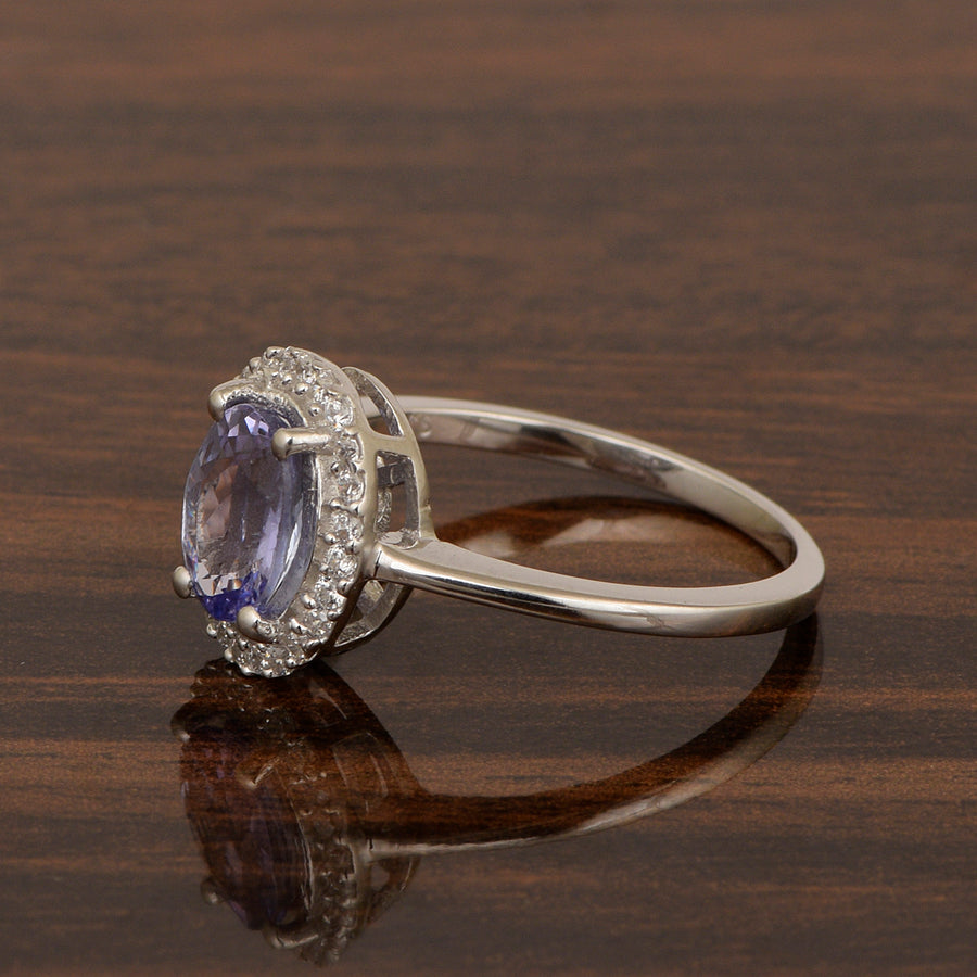 8x6MM Oval Tanzanite & White Accents Ring - Sterling Silver