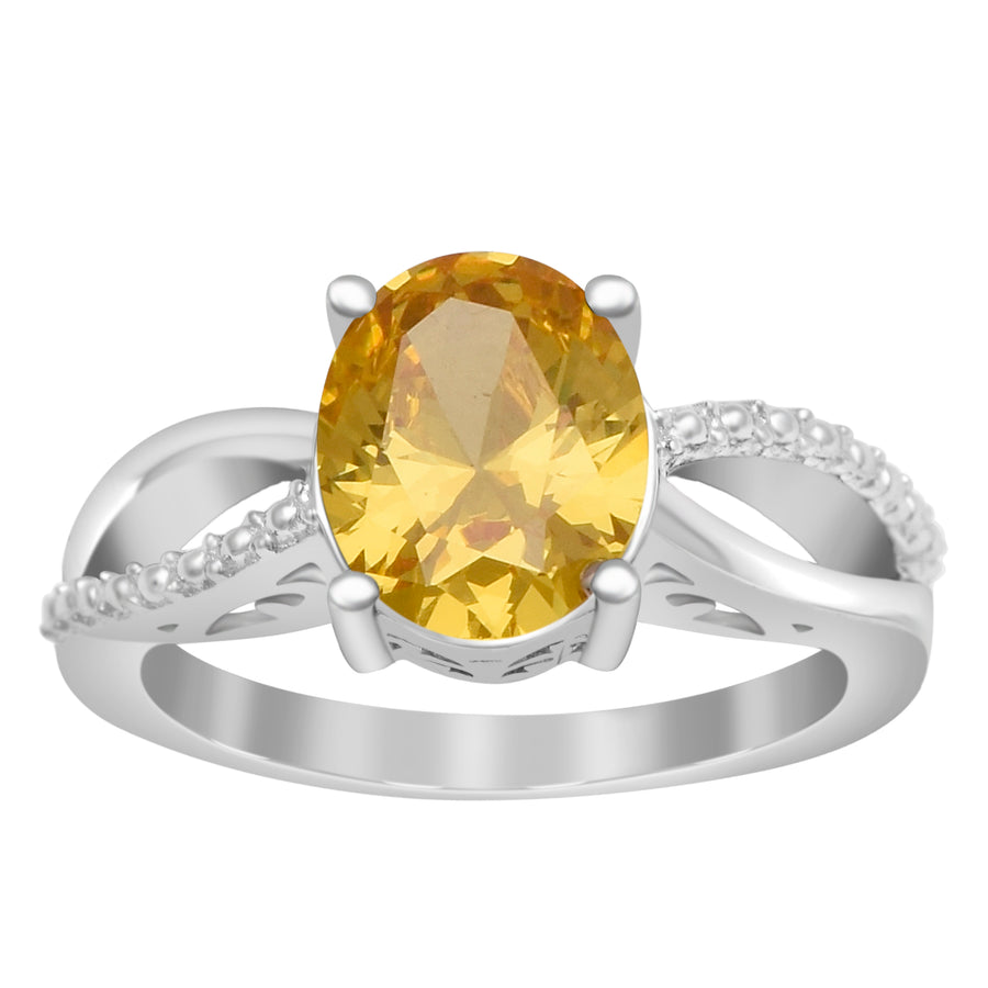 10x8MM Oval Citrine Promise Ring - Sterling Silver