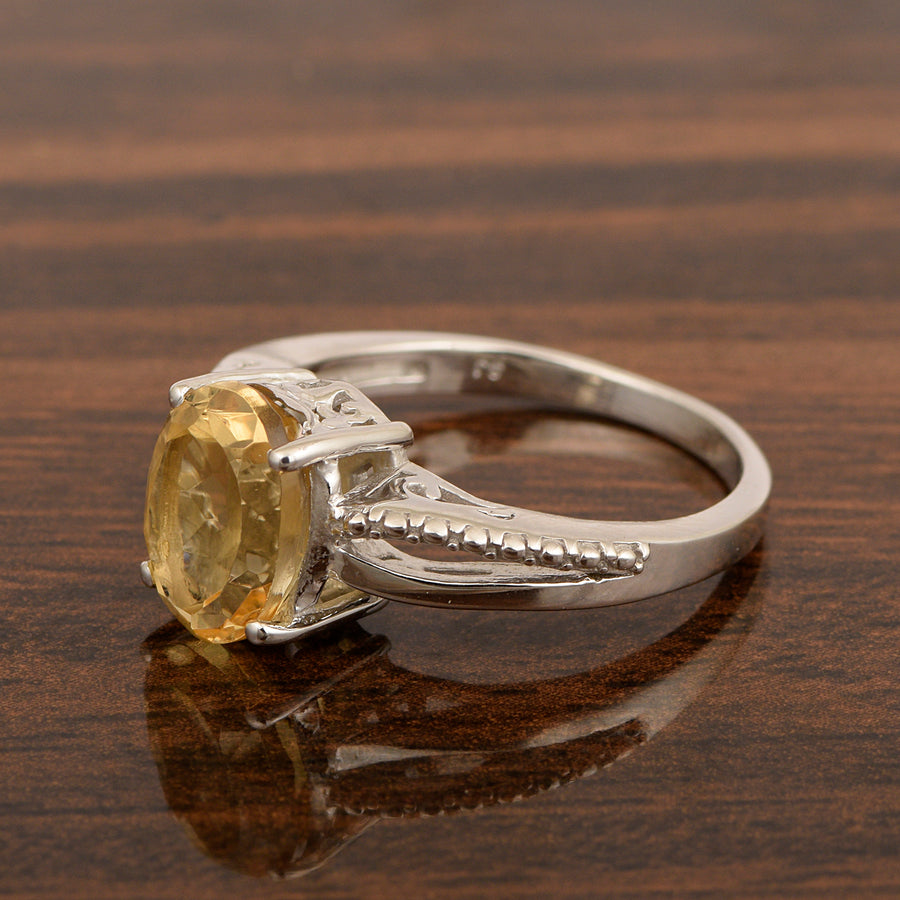 10x8MM Oval Citrine Promise Ring - Sterling Silver