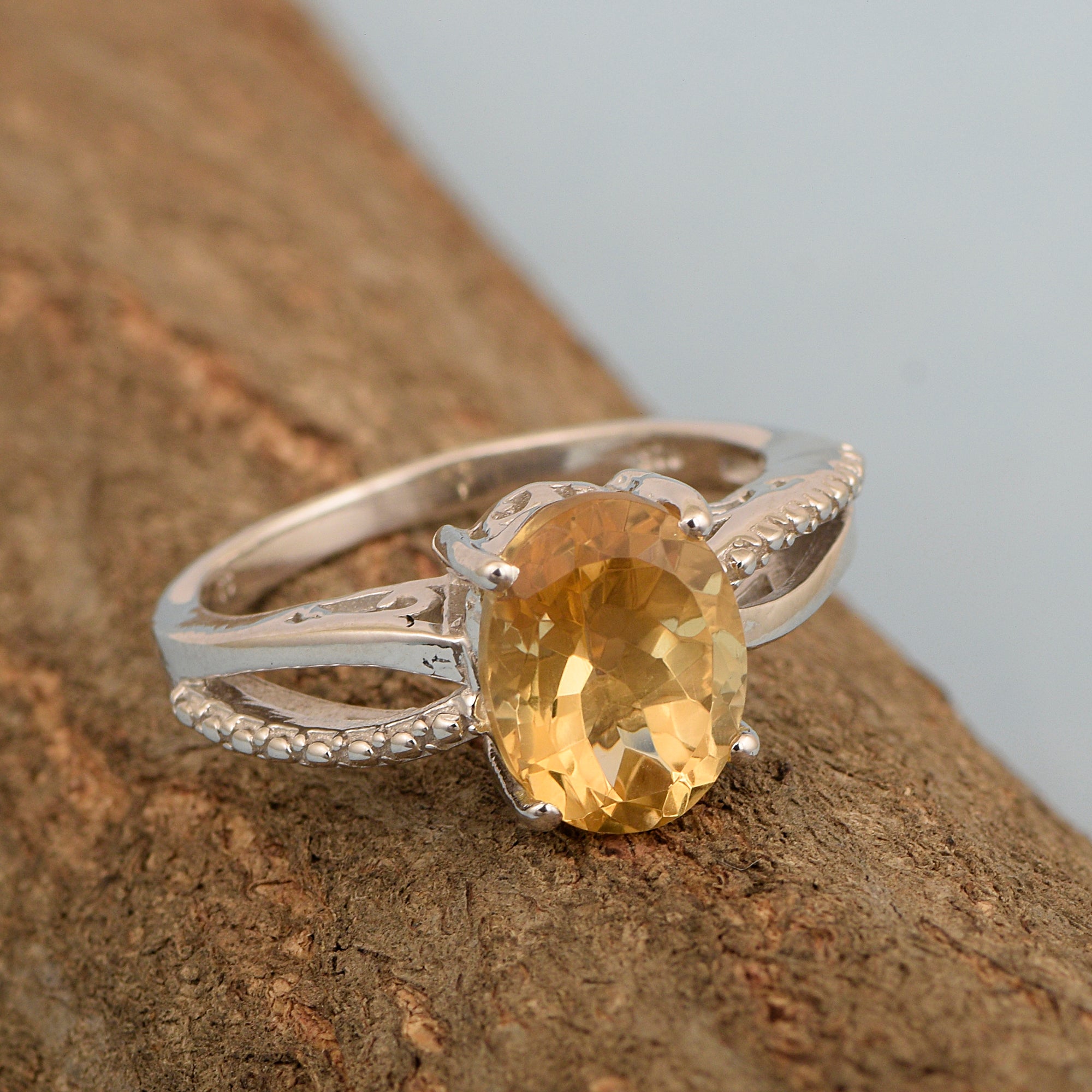 3ct Oval Citrine 925 Sterling Silver Promise Rings for Her - Kimaya INC