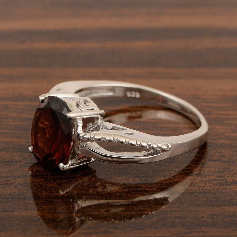 10x8MM Oval Garnet Promise Ring - Sterling Silver