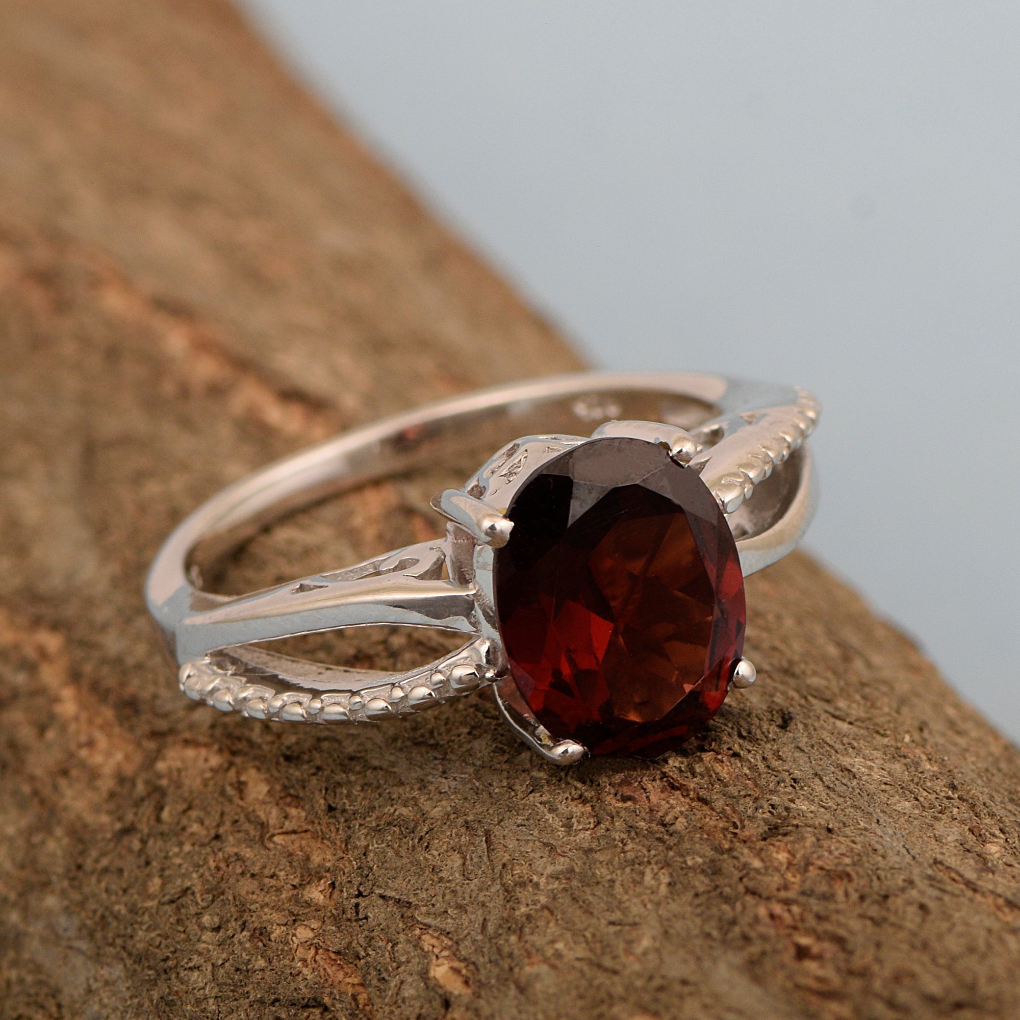 3ct Oval Garnet 925 Sterling Silver Promise Rings for Her - Kimaya INC