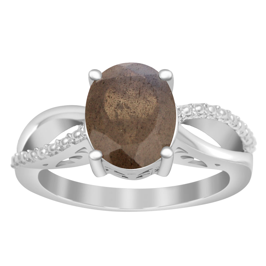 10x8MM Oval Labradorite Promise Ring - Sterling Silver