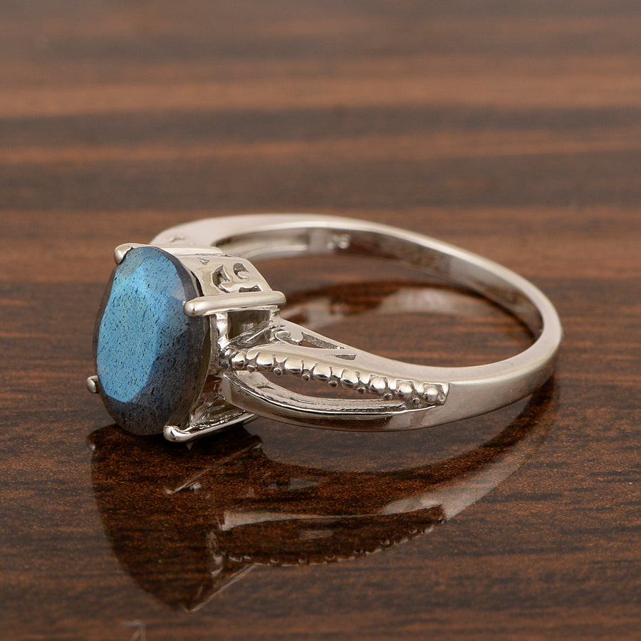 10x8MM Oval Labradorite Promise Ring - Sterling Silver