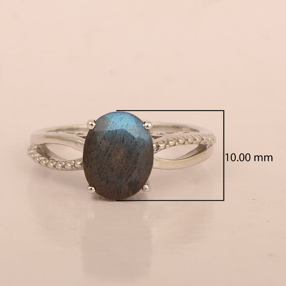 3ct Oval Labradorite 925 Sterling Silver Promise Rings for Her - Kimaya INC