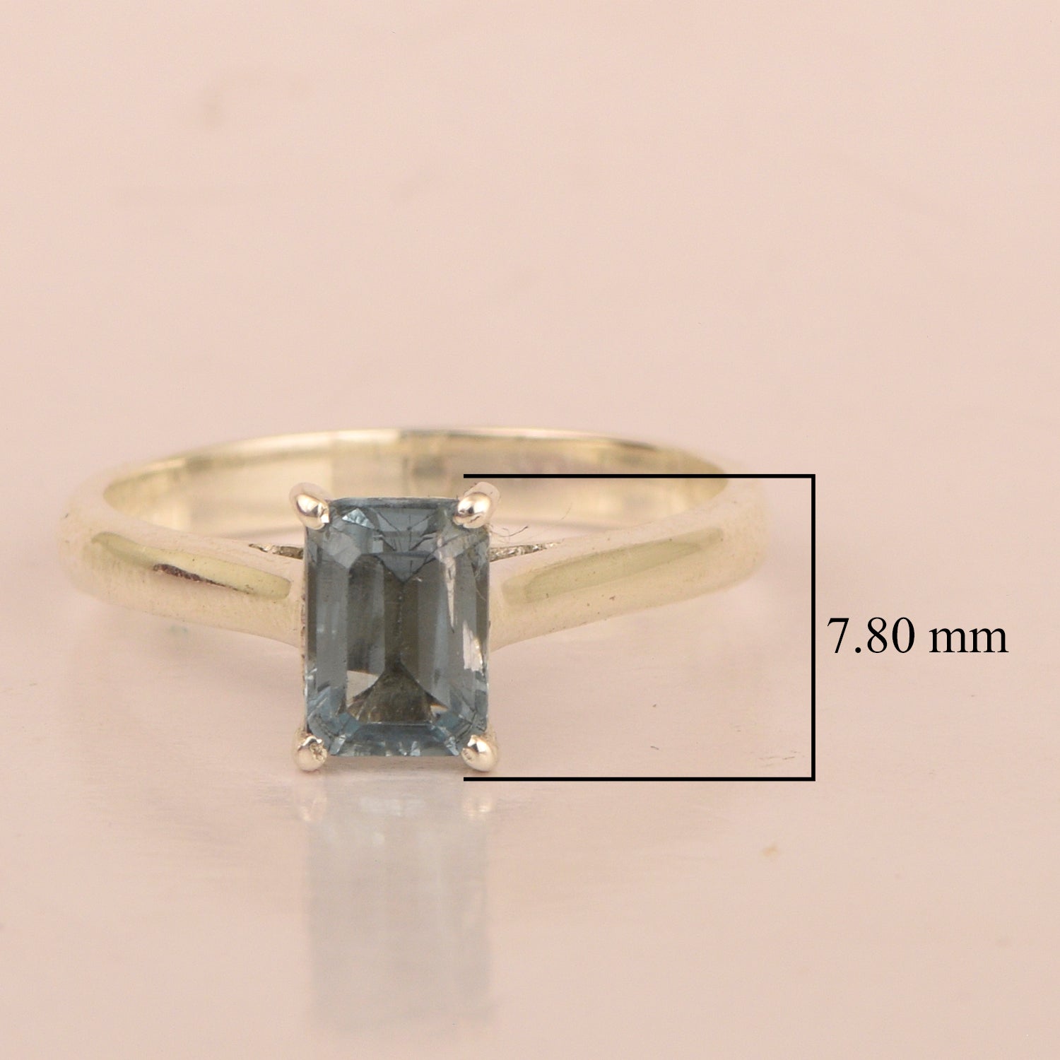925 Sterling Silver Emerald Cut 7X5MM Aquamarine Solitaire Women Ring - Kimaya INC