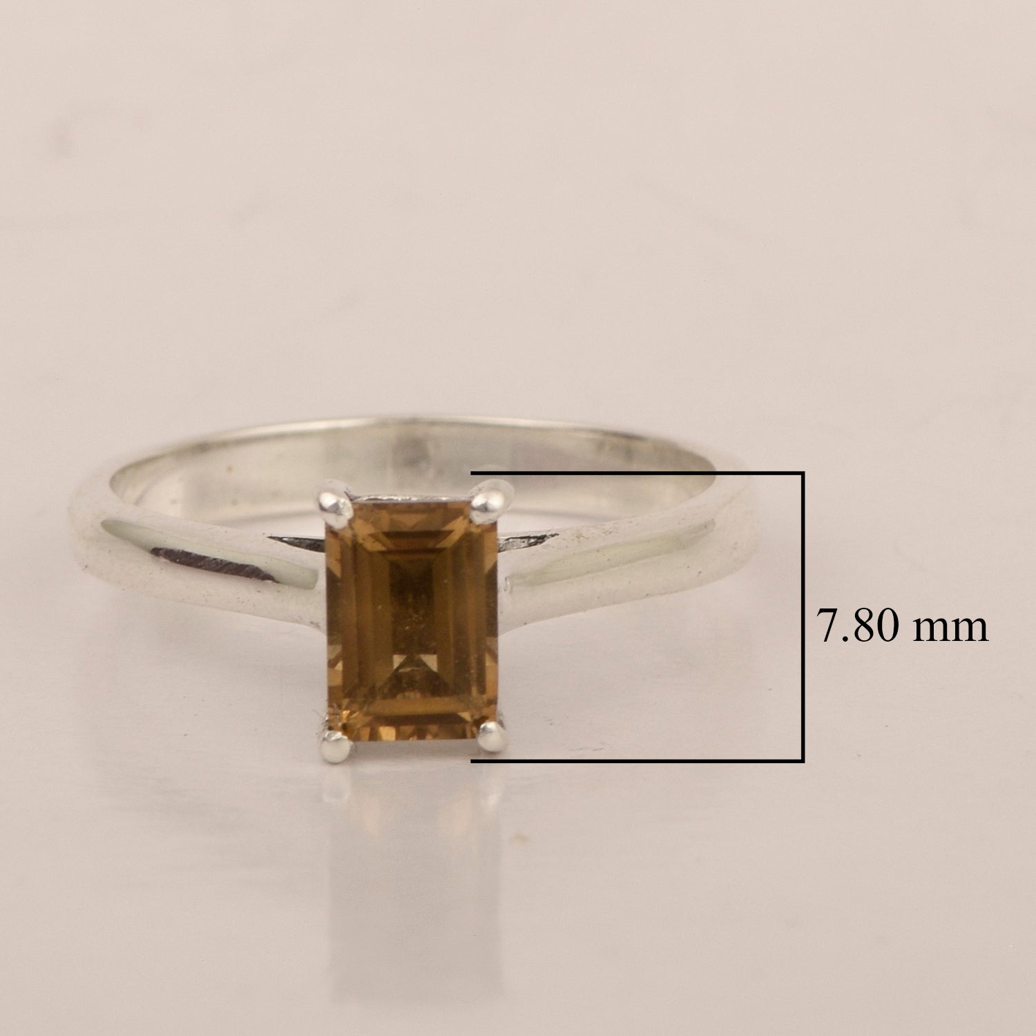 925 Sterling Silver Emerald Cut 7X5MM Citrine Solitaire Women Ring - Kimaya INC