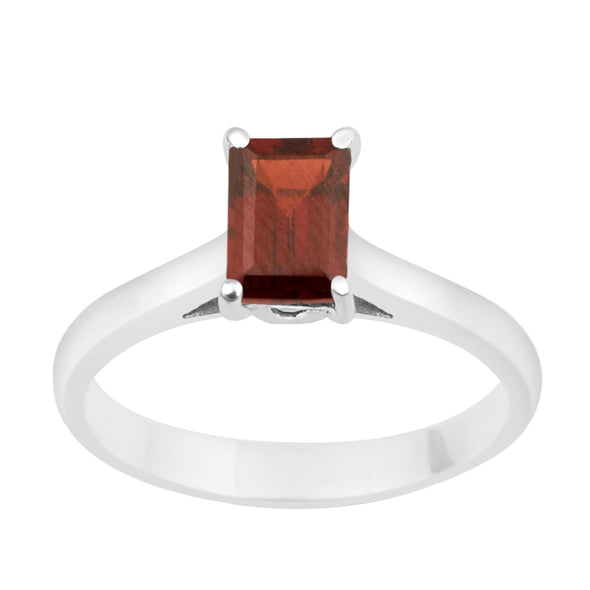 925 Sterling Silver Emerald Cut 7X5MM Garnet Solitaire Women Ring - Kimaya INC