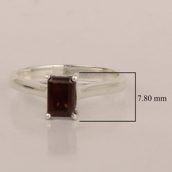 925 Sterling Silver Emerald Cut 7X5MM Garnet Solitaire Women Ring - Kimaya INC